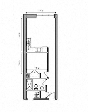 Floor plan for 1 bed, 1 bath, 620 sqft